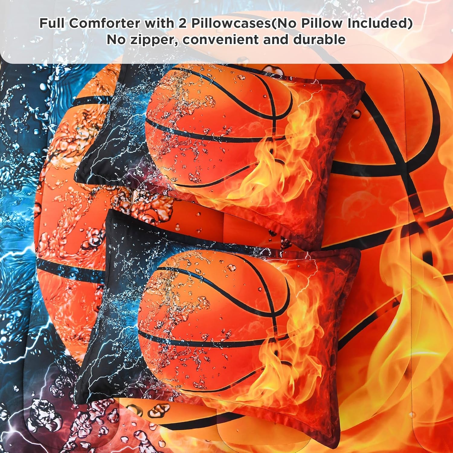 Basketball Comforter Set - Full Size (79X90 Inch), 3 Pieces (1 Comforter, 2 Pillowcases) Microfiber Sport Bedding for Kids Boys Girls Teens