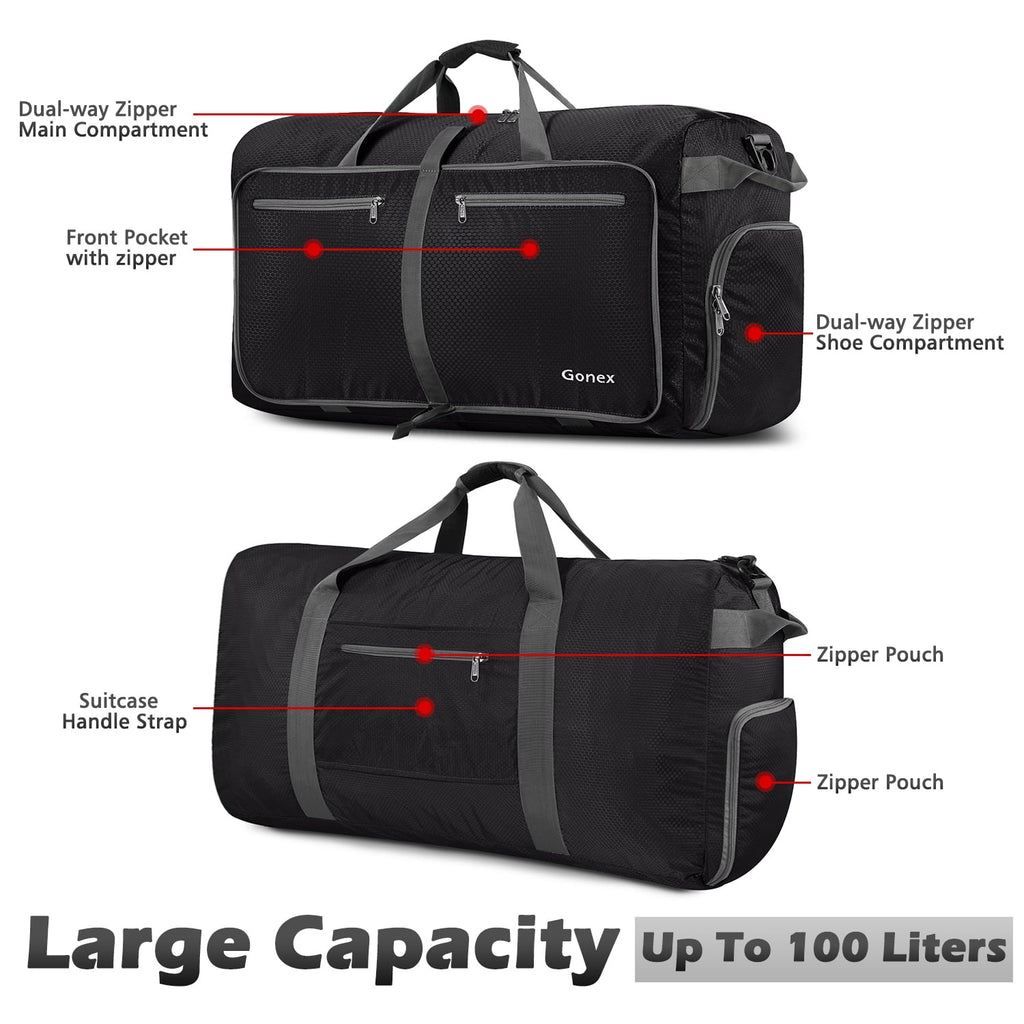 100L Travel Duffle Bags 32" Large Foldable Weekender Bag Waterproof Overnight Bag with Shoes Compartment for Camping