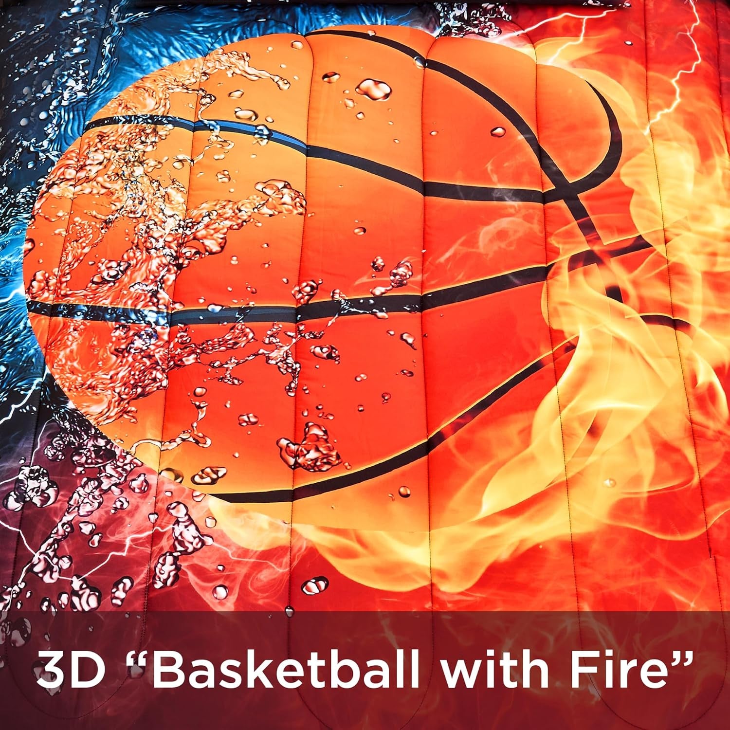 Basketball Comforter Set - Full Size (79X90 Inch), 3 Pieces (1 Comforter, 2 Pillowcases) Microfiber Sport Bedding for Kids Boys Girls Teens